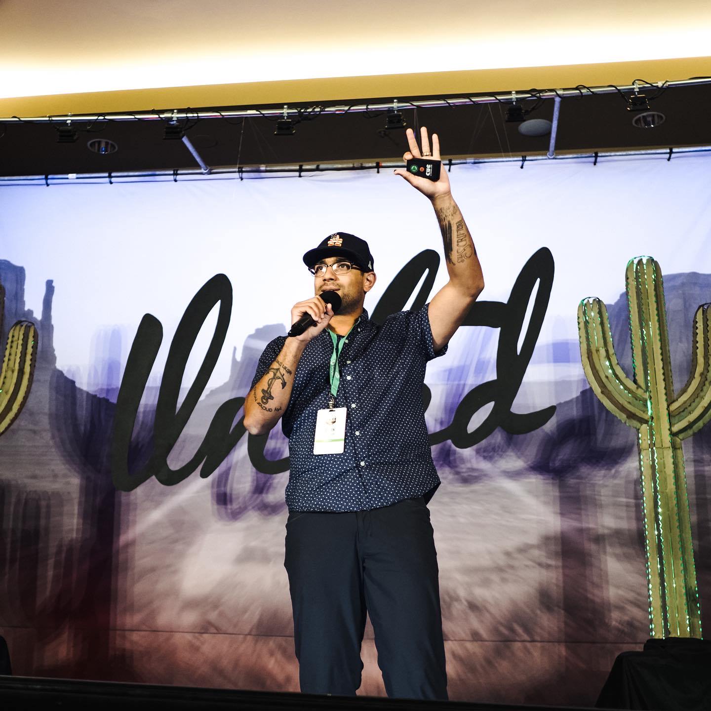 Devin speaking on stage