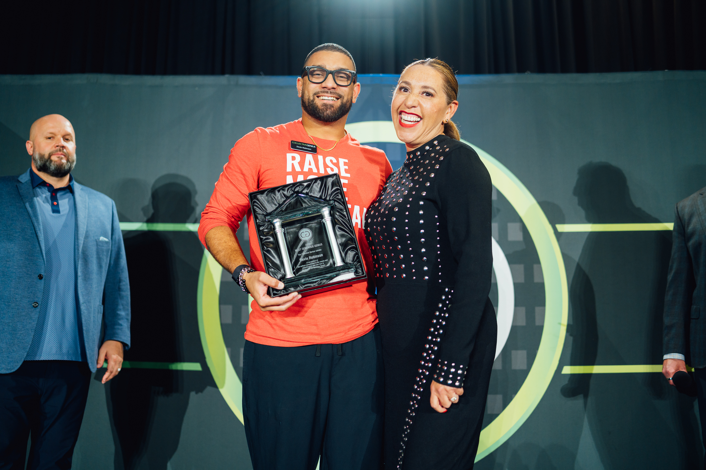 Receiving award on stage